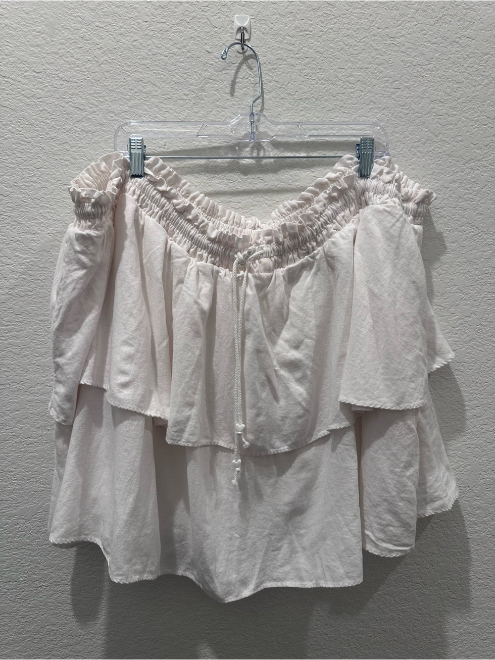 Stoney Clover Lane Target White Ruffle Off The Shoulder Top Heart Beads 3X